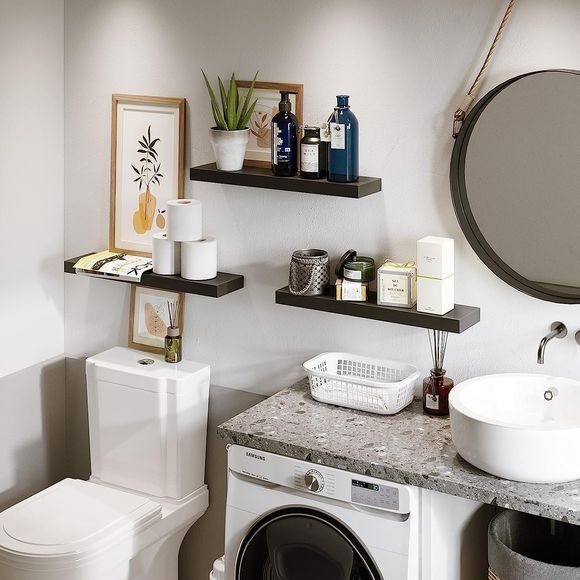 Shelves Floating Wall Shelf 24"x6" Set of 2 Matte Black - Picture 2 of 8